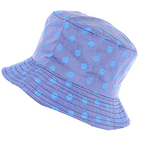 BYOS Unisex Trendy Reversible Lightweight Printed Bucket Hat Packable Outdoor - color: Happy Face Blue