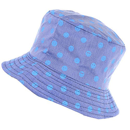 BYOS Unisex Trendy Reversible Lightweight Printed Bucket Hat Packable Outdoor - color: Happy Face Blue