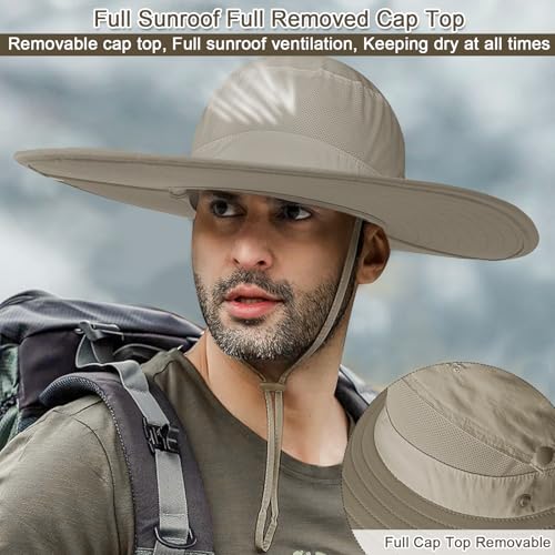 Cooltto L/XL/XXL Wide Brim Sun Hat UPF 50+ UV Protection Boonie Hat - color: Khaki, size: Medium-Large
