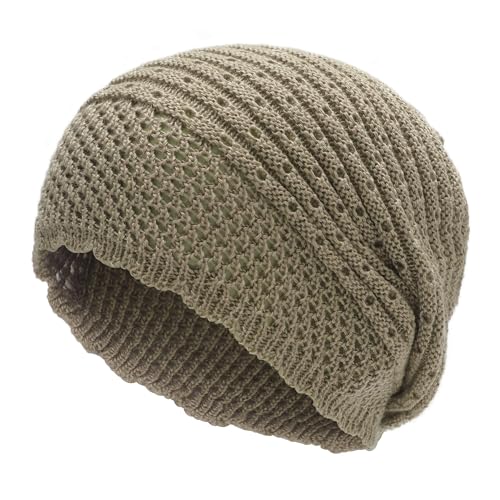 ZLYC Crochet Slouchy Beanie for Women Soft Lightweight Skull Cap - color: Plain Khaki