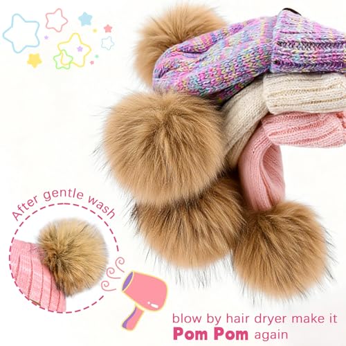 Kids Winter Hat Gloves Scarf Set Girls, Children Beanies Hats with Pom Pom - color: Mint Green Mix
