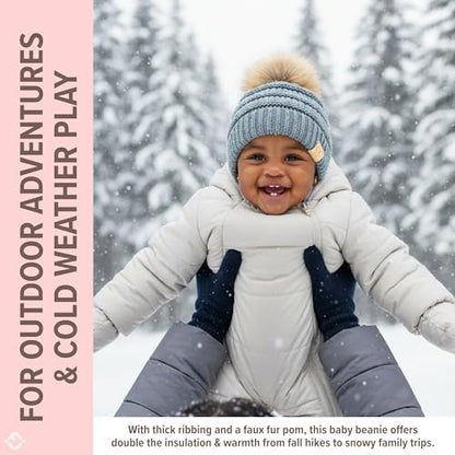 Funky Junque Baby Pom Pom Beanie – Soft Knit Infant Winter Hat for Baby Girls & Boys, Cozy Warm Newborn Beanie 0–12 Months - color: Confetti Winter Mint (Faux Fur)