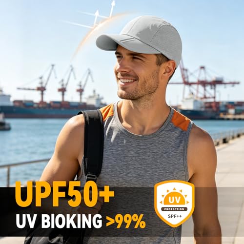 Foldable Baseball Cap for Men and Women,Long Brim Breathable Baseball Hats Quick Dry Sun Protection Collapsible Portable Hat - color: Light Grey