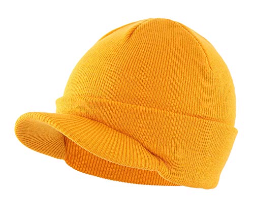 Home Prefer Men's Winter Beanie Hat with Brim Warm Double Knit Cuff Beanie Cap Watch Radar Hat - color: Yellow