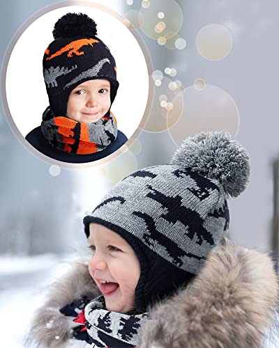 SATINIOR Winter Toddler Boys Hat Dinosaur Warm Mittens Scarf Set Pompom Baby Beanie Knitted Baby Hat Scarf Gloves Earflaps - color: Modern Color
