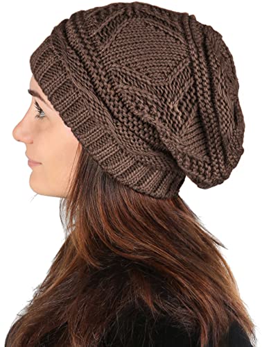 Lilax Knit Slouchy Oversized Soft Warm Winter Beanie Hat - color: Brown