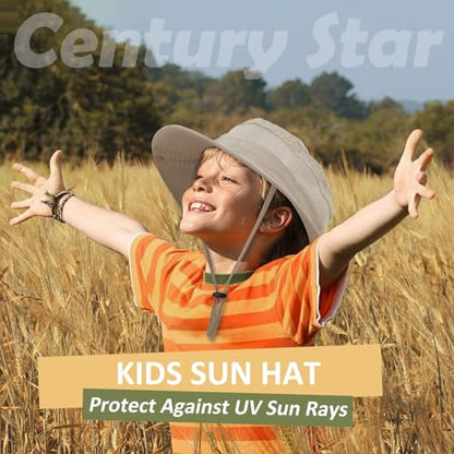 Century Star Outdoor Kids Sun Hat UPF 50+ Quick Dry Adjustable Bucket Hat Windproof Waterproof Beach Fishing Safari Hat - color: Navy Blue