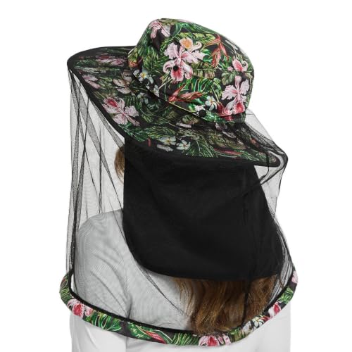 BASSDASH UPF 50+ Mosquito Sun Hat with Hidden Head Net and Neck Flap for Men Women Outdoor Fishing Hiking Camping - color: Green Camo