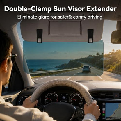 Car Sun Visor Extender – Anti-Glare Polarized Sun Blocker, UV400 Clip-On Tinted Visor Extension for Windshield, Ideal for Safe Driving