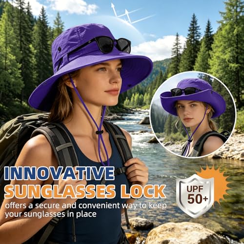 ZOORON Sun Hats for Women Men Fishing Hat UPF 50+ Wide Brim Bucket Hat - color: 1pack-purple