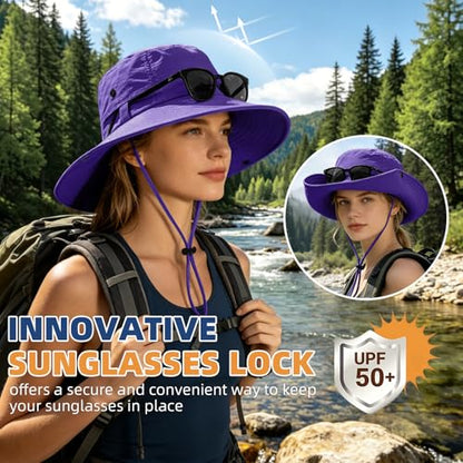 ZOORON Sun Hats for Women Men Fishing Hat UPF 50+ Wide Brim Bucket Hat - color: 1pack-purple