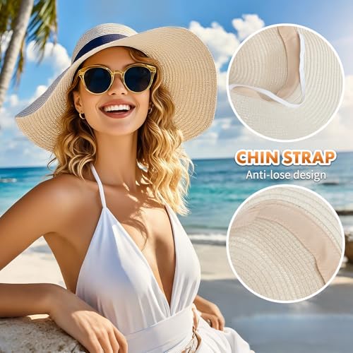 Barelove Sun Straw Hat Wide Brim Shape Hat with UPF 80+, Packable Foldable Floppy Summer Beach Hat for Women Men - color: Beige-wide