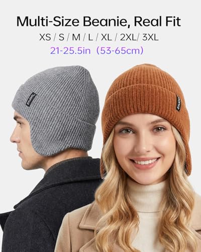 Zylioo XXL XL L Beanie for Big Heads Men Women, Ear Flap Winter Knit Hat - color: Khaki Brown, size: X-Large-3X-Large