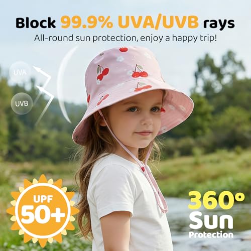 Toddler Bucket Hats UPF 50+ Baby Sun Hat Adjustable Kids Sun Protection Summer Hat Wide Brim Beach Hat for Boys Girls 0-6Y - color: Pink_cherry, size: 0-6 Months