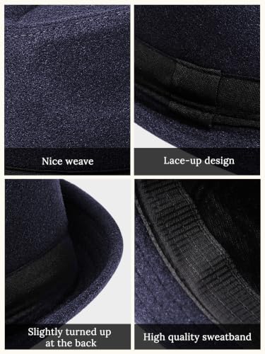 BABEYOND Men's 1920s Short Brim Trilby Fedora Hat - color: Y-navy