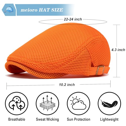 meioro Mens Breathable Mesh Summer Hat Adjustable Flat Cap Newsboy Beret Ivy Cap Irish Cabbie Fishing Hats - color: Orange
