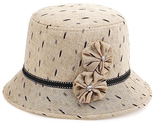 Glamorstar Vintage Felt Cloche Hat Winter Floral Fedora Bucket Hat Bowler Hats - color: Khaki 4