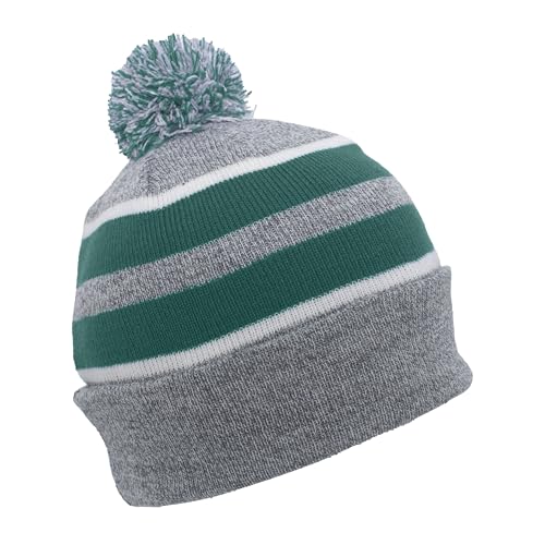 Pacific Headwear Unisex Adult Pacific Headwear Knit Fold Over Pom-pom Beanie - color: Heather/Kelly/White