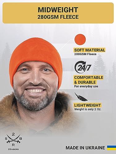 2SBR 2SABERS Fleece Winter Warm Watch Cap - Mens Outdoor Skull Beanie Hat - color: Orange, size: Medium