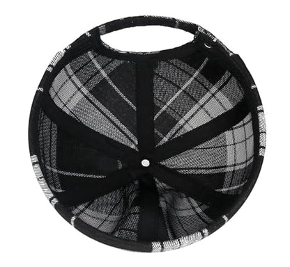 DIYDECAL Striped Plaid Brimless Worker Cap,Retro Skullcap Docker Hat for Men Womens - color: Black