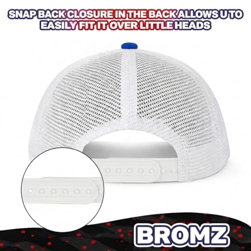 BROMZ Kids Youth American Flag Trucker Hat Flat Bill, Breathable Mesh Back Snapback Baseball Cap for Boys Girls 5-15 Years - color: White/Blue/Us Flag