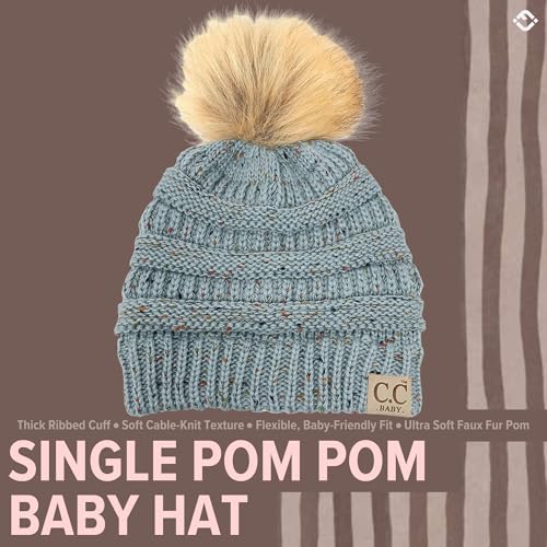 Funky Junque Baby Pom Pom Beanie – Soft Knit Infant Winter Hat for Baby Girls & Boys, Cozy Warm Newborn Beanie 0–12 Months - color: Confetti Winter Mint (Faux Fur)