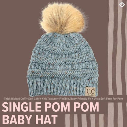 Funky Junque Baby Pom Pom Beanie – Soft Knit Infant Winter Hat for Baby Girls & Boys, Cozy Warm Newborn Beanie 0–12 Months - color: Confetti Winter Mint (Faux Fur)