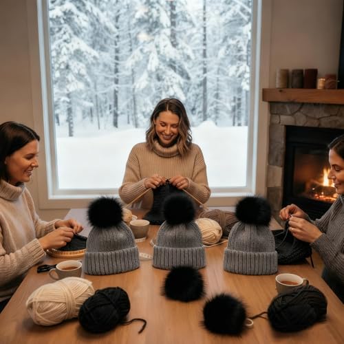 Tatuo 16 Pcs Faux Fur Pom Poms for Hats, Black - color: Black