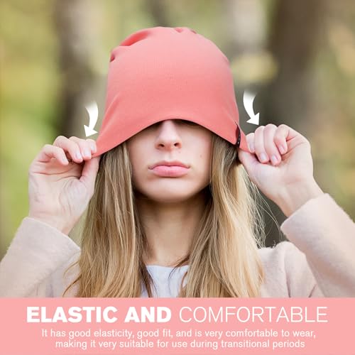 HAMUNI Slouchy Beanie for Women Men Soft Cotton Chemo Hats Double-Layer Warm Beanie Cap for Daily Wear & Transitional Seasons - color: Peach Pink