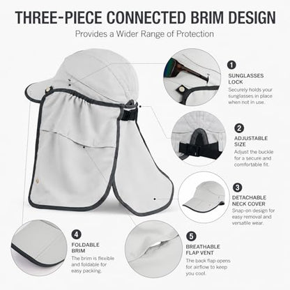 Palmyth Fishing Sun Hat with Detachable Neck Flap UPF 50+ Baseball Cap - color: Light Grey