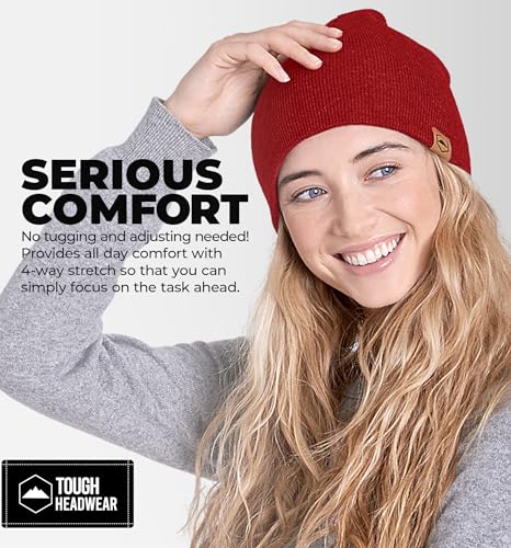 Tough Headwear Knit Beanie Hat - Stretch Fit Winter Hats for Men - Breathable Beanie for Women - Durable Acrylic Winter Cap - color: Maroon