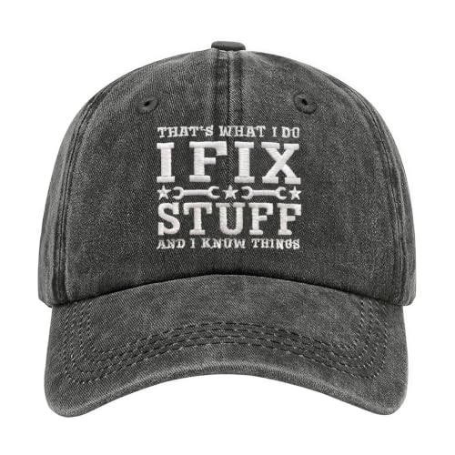 Embroidered Leather That's What I Do I Fix Stuff and I Know Things Hat for Men Dad Husband Uncle Adjustable Baseball Cap - color: E-fix Stuff-new-07