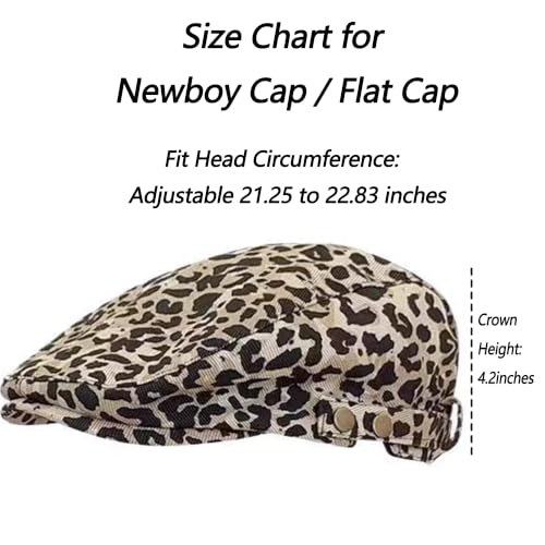Retro Leopard Beret Cap 20s-Gatsby Fashion Cows Newsboy Caps Cotton Blend Ivy Flat Cabbie Hat Medium - color: Khaki-leopard-nb