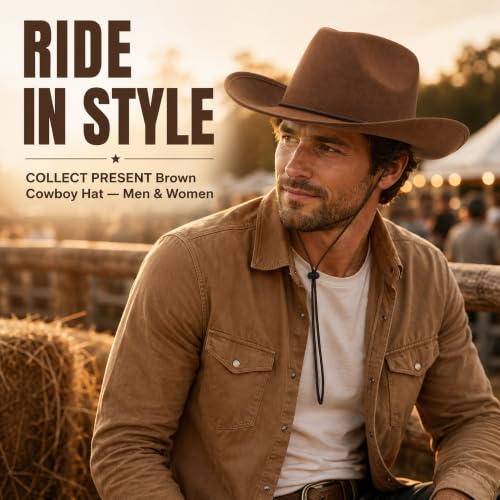 COLLECT PRESENT Plain Felt Cowboy & Cowgirl Hat for Men and Women | Western Studded Cowboy Hat in Adult Sizes - color: Brown