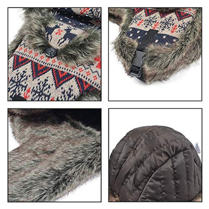 Janey&Rubbins Russian Hat Fur Soviet Ushanka Cossack Winter Cap Earflap Snow Ski Headwear - color: Red/Knitted, size: Medium
