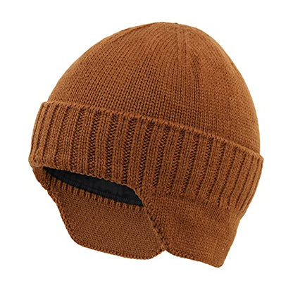 Home Prefer Mens Winter Hat Knit Earflap Hat Stocking Caps with Ears Beanie Hat - color: Brown