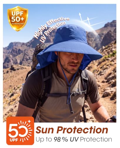 Home Prefer Outdoor UPF50+ Sun Hat Wide Brim Mesh Fishing Hat with Neck Flap - color: Bright Blue