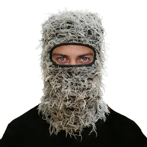 Distressed Ski Mask Balaclava, Yeat Shiesty Knitted Full-Face Mask - color: Blackash
