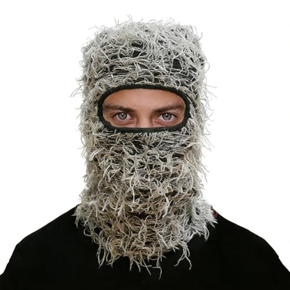 Distressed Ski Mask Balaclava, Yeat Shiesty Knitted Full-Face Mask - color: Blackash