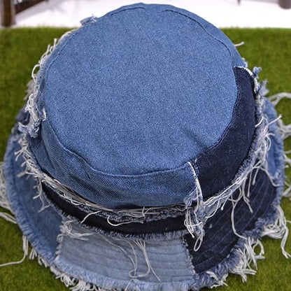 Cotton Denim Distressed Bucket Hat, Sun Hat, Hat for Men and Women - color: Yflm