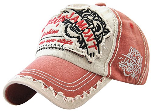 Vintage Distressed Washed Cotton Adjustable Baseball Cap Dad Hat - color: Red