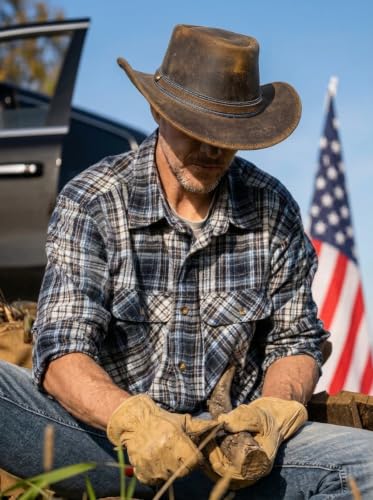 HADZAM Leather Cowboy hat Shapeable into Outback hat, Australian Hats for Men & Women - color: Green, size: Small
