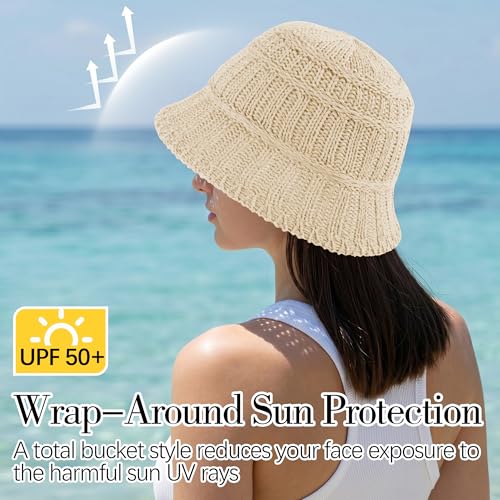 Breathable Cotton Bucket Hat Lightweight Packable Cloche Hat Sun Beach Cap - color: Beige