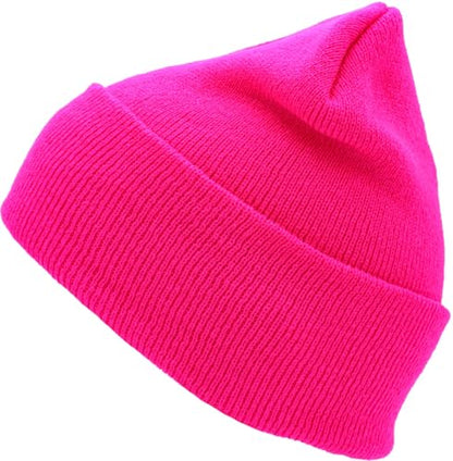 KBETHOS Made in USA Classic Men's Women's Cuffed Folded Acrylic Knit Beanie Hat Solid Unisex Cold - color: 5. Hot Pink Solid Long Beanie