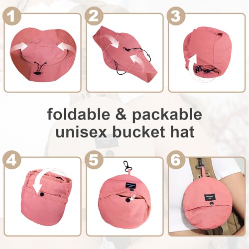 Packable Bucket Hat for Women Waterproof UV Protection Sun Hat - color: Watermelon