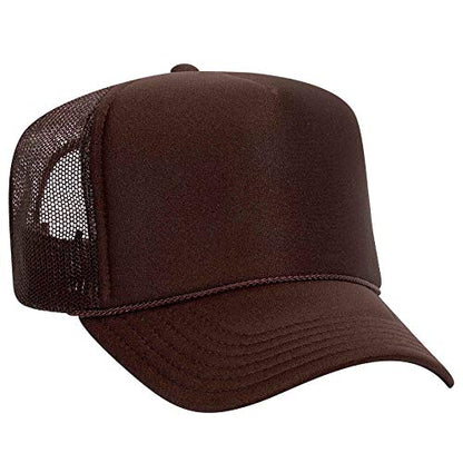 OTTO Wholesale 12 x Polyester Foam Front 5 Panel High Crown Mesh Back Trucker Hat - (12 Pcs) - color: Brown