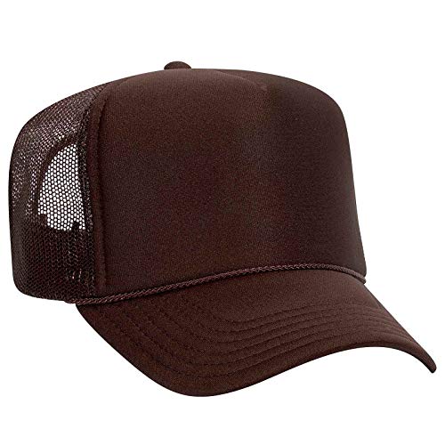 OTTO Wholesale 12 x Polyester Foam Front 5 Panel High Crown Mesh Back Trucker Hat - (12 Pcs) - color: Brown