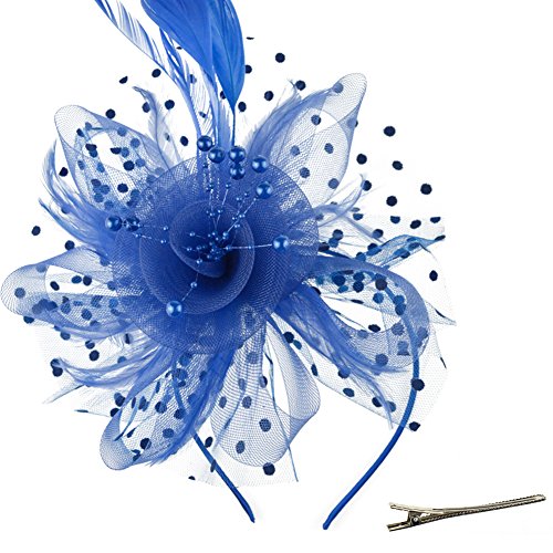 AQOKKA Women Fascinators Hats Flower Fascinators with Headband and Clip Tea Party Headwear for Women and Girls - color: 1 Pc 7" Diameter / Blue
