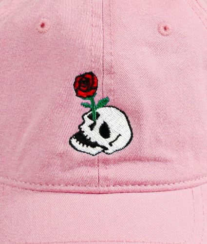 Riot Society Mens Embroidered Adjustable Dad Hat - color: Skull Rose Embroidered (Pink)
