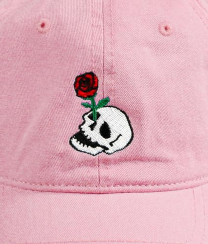 Riot Society Mens Embroidered Adjustable Dad Hat - color: Skull Rose Embroidered (Pink)